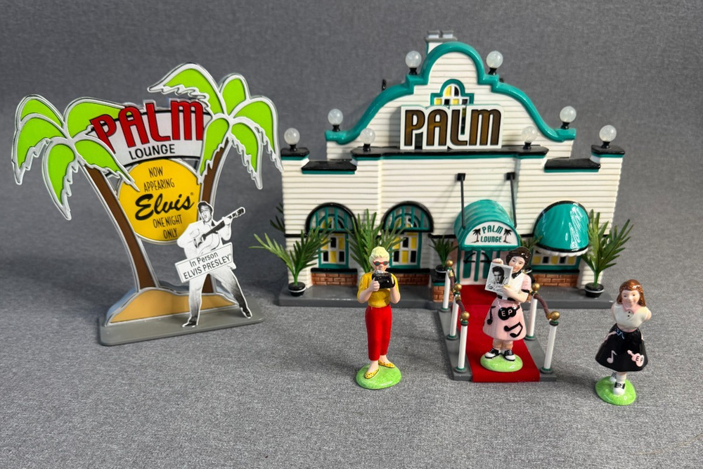 Department 56 Snow Village Palm Lounge Supper Club, Now Showing, & Elvis's Autog